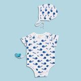 Smart Short Sleeve Bodysuit + Bib - Blue Whale - Beaming Expressions