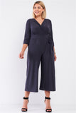 Plus Size Plunging V-neck Wide Leg Midi Jumpsuit - BE LOGO