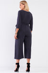 Plus Size Plunging V-neck Wide Leg Midi Jumpsuit - BE LOGO