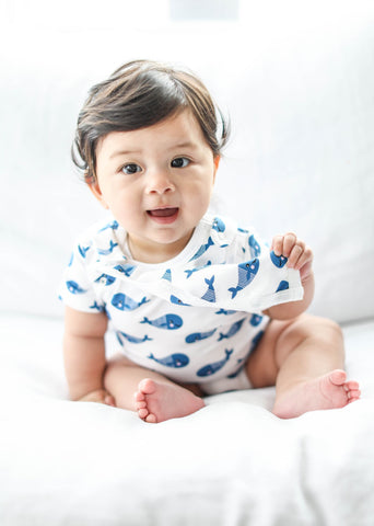 Smart Short Sleeve Bodysuit + Bib - Blue Whale - Beaming Expressions