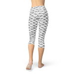 Womens Black and White Dice Capri Leggings - Beaming Expressions
