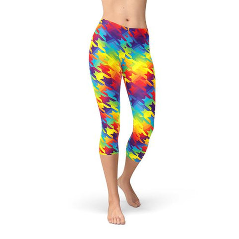 Womens Rainbow Houndstooth Capri Leggings - Beaming Expressions