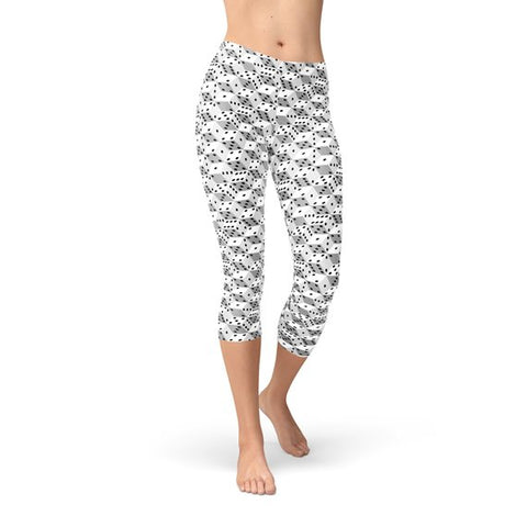 Womens Black and White Dice Capri Leggings - Beaming Expressions