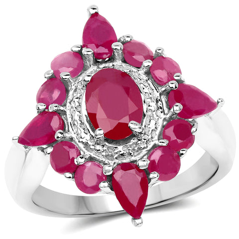 3.04 Carat Glass Filled Ruby .925 Sterling Silver Ring - Beaming Expressions