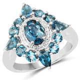 2.99 Carat Genuine London Blue Topaz .925 Sterling Silver Ring - Beaming Expressions