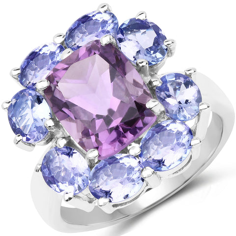 5.24 Carat Genuine Amethyst & Tanzanite .925 Sterling Silver Ring - Beaming Expressions