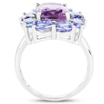 5.24 Carat Genuine Amethyst & Tanzanite .925 Sterling Silver Ring - Beaming Expressions