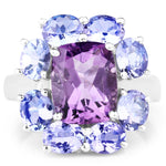 5.24 Carat Genuine Amethyst & Tanzanite .925 Sterling Silver Ring - Beaming Expressions