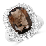 6.44 Carat Genuine Smoky Quartz & White Topaz .925 Sterling Silver - Beaming Expressions