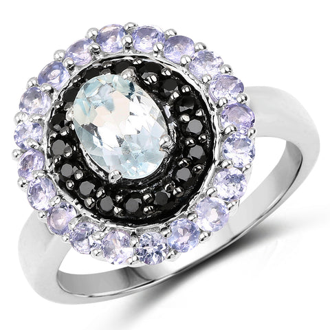 "1.77 Carat Genuine Aquamarine, Black Spinel and Tanzanite .925 - Beaming Expressions