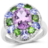 3.89 Carat Genuine Amethyst, Tanzanite & Chrome Diopside .925 Sterling - Beaming Expressions