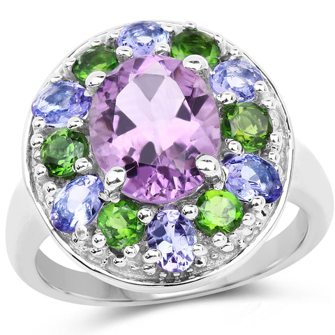 3.89 Carat Genuine Amethyst, Tanzanite & Chrome Diopside .925 Sterling - Beaming Expressions