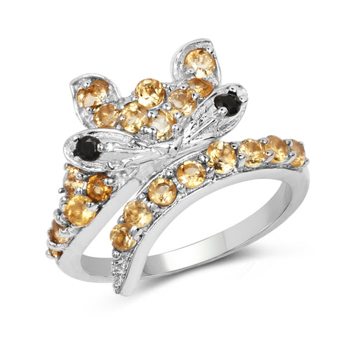 1.00 Carat Genuine Citrine & Black Spinel .925 Sterling Silver Ring - Beaming Expressions