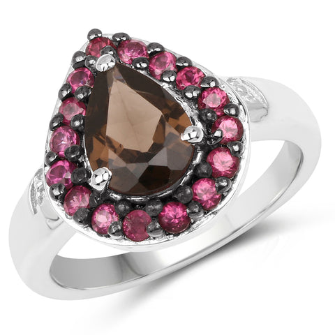 2.47 Carat Genuine Smoky Quartz and Rhodolite .925 Sterling Silver - Beaming Expressions