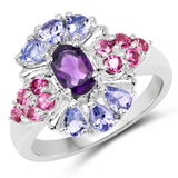 1.77 Carat Genuine Amethyst, Tanzanite and Rhodolite .925 Sterling - Beaming Expressions