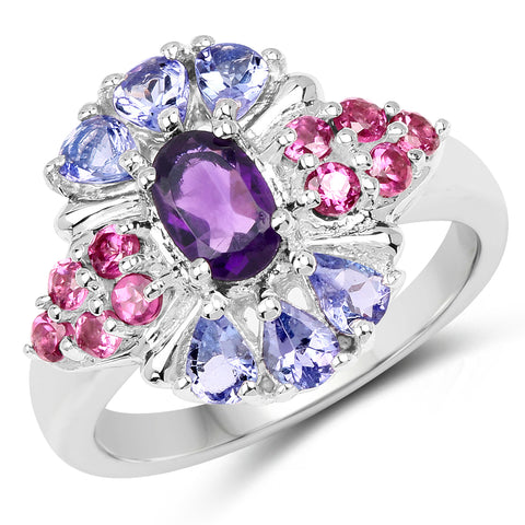 1.77 Carat Genuine Amethyst, Tanzanite and Rhodolite .925 Sterling - Beaming Expressions