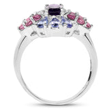 1.77 Carat Genuine Amethyst, Tanzanite and Rhodolite .925 Sterling - Beaming Expressions