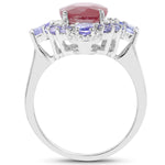 4.14 Carat Glass Filled Ruby and Tanzanite .925 Sterling Silver Ring - Beaming Expressions