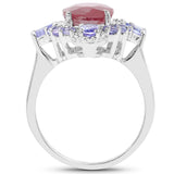 4.14 Carat Glass Filled Ruby and Tanzanite .925 Sterling Silver Ring - Beaming Expressions