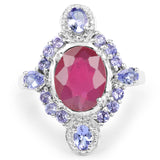 4.14 Carat Glass Filled Ruby and Tanzanite .925 Sterling Silver Ring - Beaming Expressions