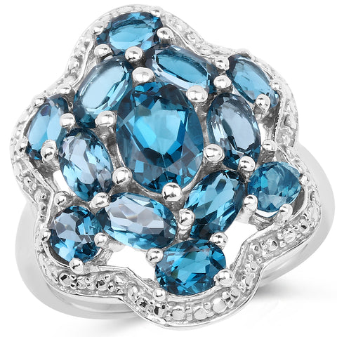 3.72 Carat Genuine London Blue Topaz .925 Sterling Silver Ring - Beaming Expressions