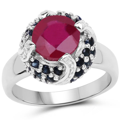3.70 Carat Glass Filled Ruby and Blue Sapphire .925 Sterling Silver - Beaming Expressions
