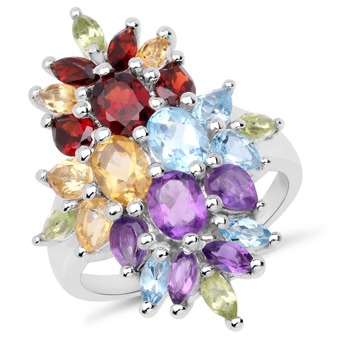 3.94 Carat Genuine Multi Stones .925 Sterling Silver Ring - Beaming Expressions