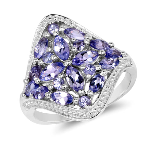 1.57 Carat Genuine Tanzanite .925 Sterling Silver Ring - Beaming Expressions